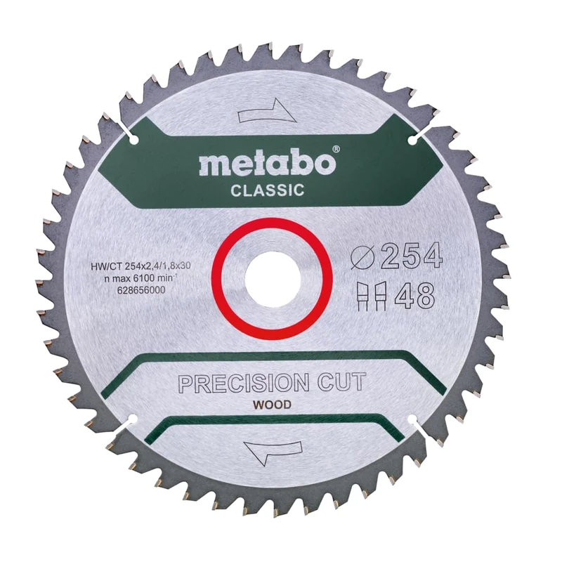 Metabo 628656000 Precision Cut Wood Classic Circular Saw Blade 254 x 30, Z48 WZ 5° neg/B