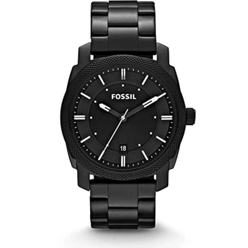 FOSSIL Machine Watch for Men, Quartz movement with Stainless steel or Leather strap, Jet Black, 42 mm