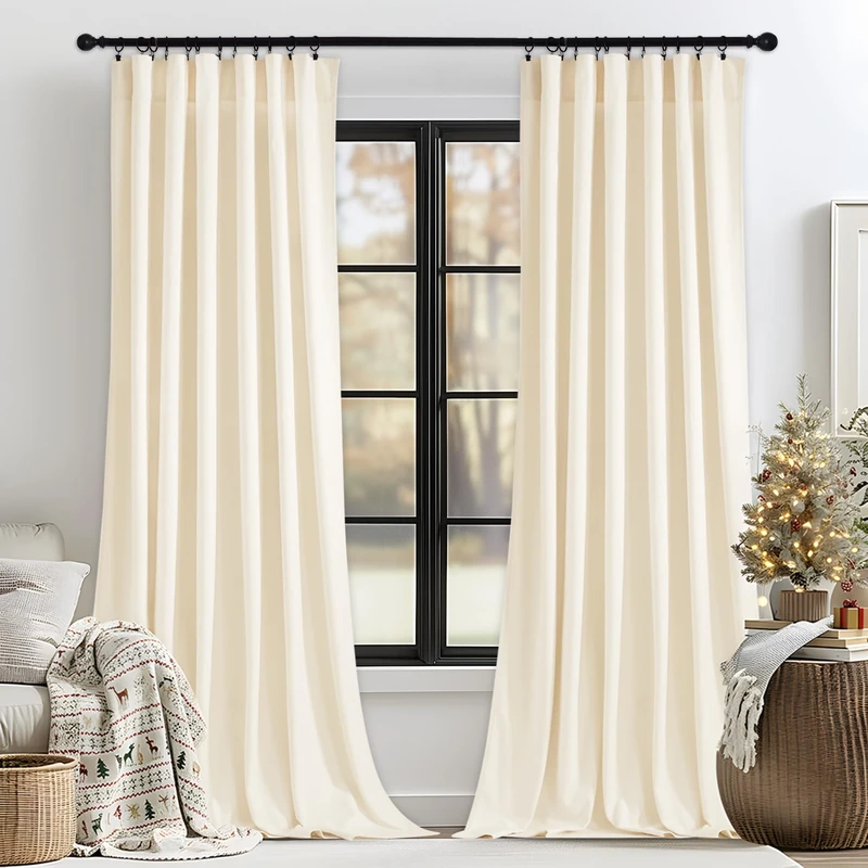 StangH Ivory Velvet Curtains for Window - White Privacy Thermal Drapes, Elegant Decor White Backdrop Curtains 96 inches Long for Dining Room/Apartment/Wedding, Ivory, W52 x L96, 2 Panels