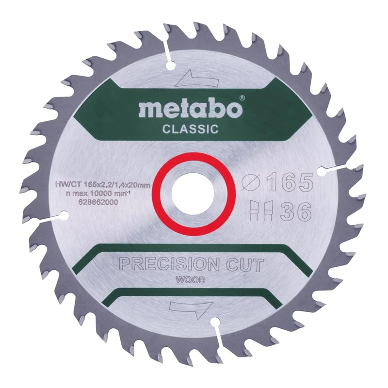 Metabo 628662000 Precision Cut Wood Classic Circular Saw Blade 165 x 20, Z36 WZ 15° / B