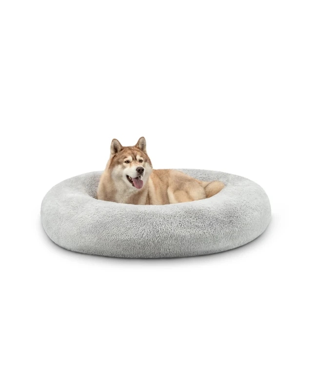 Lionto Donut Bed for Dogs and Cats, Fluffy Round Dog Bed for Small and Large Pets, Ø 120 cm, Soft Cat Cushion Made of Cuddly Plush, Extra Thick Filling, Light Grey