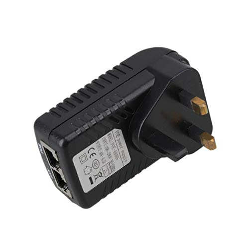 STOBOK DC 48V 0.5A POE Injector - Ethernet Adapter UK Plug Power Supply for 12V 24V 48V POE Devices - Black