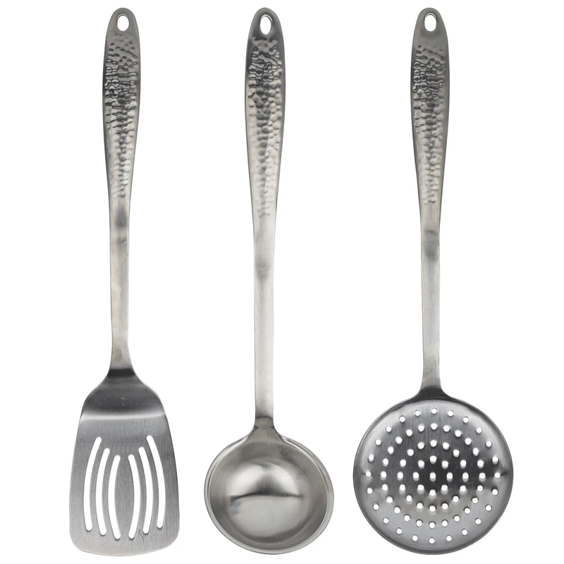 San Ignacio Q3786 Set of 3 Kitchen Utensils - Skimmer, Saucepan and Spatula - Stainless Steel Origin Collection