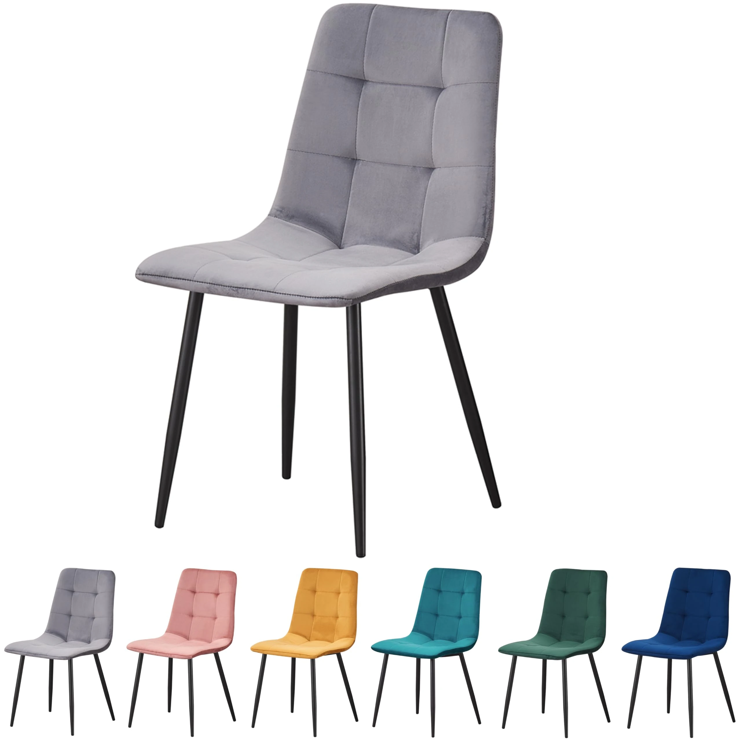 MOF Dining Chair, Velvet Dining Chairs with Padded Seat and Backrest, Sturdy Metal Legs - Accent Chair for Kitchen, Dining Room, Living Room or Home Office (GREY CHECK)