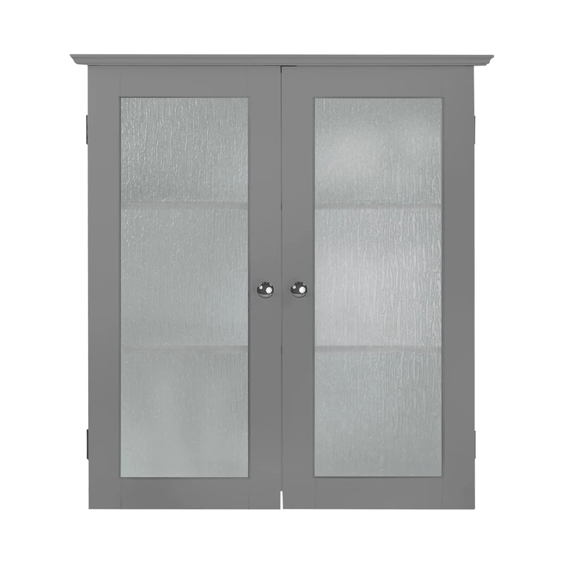 VERSANORA Teamson Home Bathroom Connor Wall Cabinet with 2 Glass Doors Grey EHF-581G