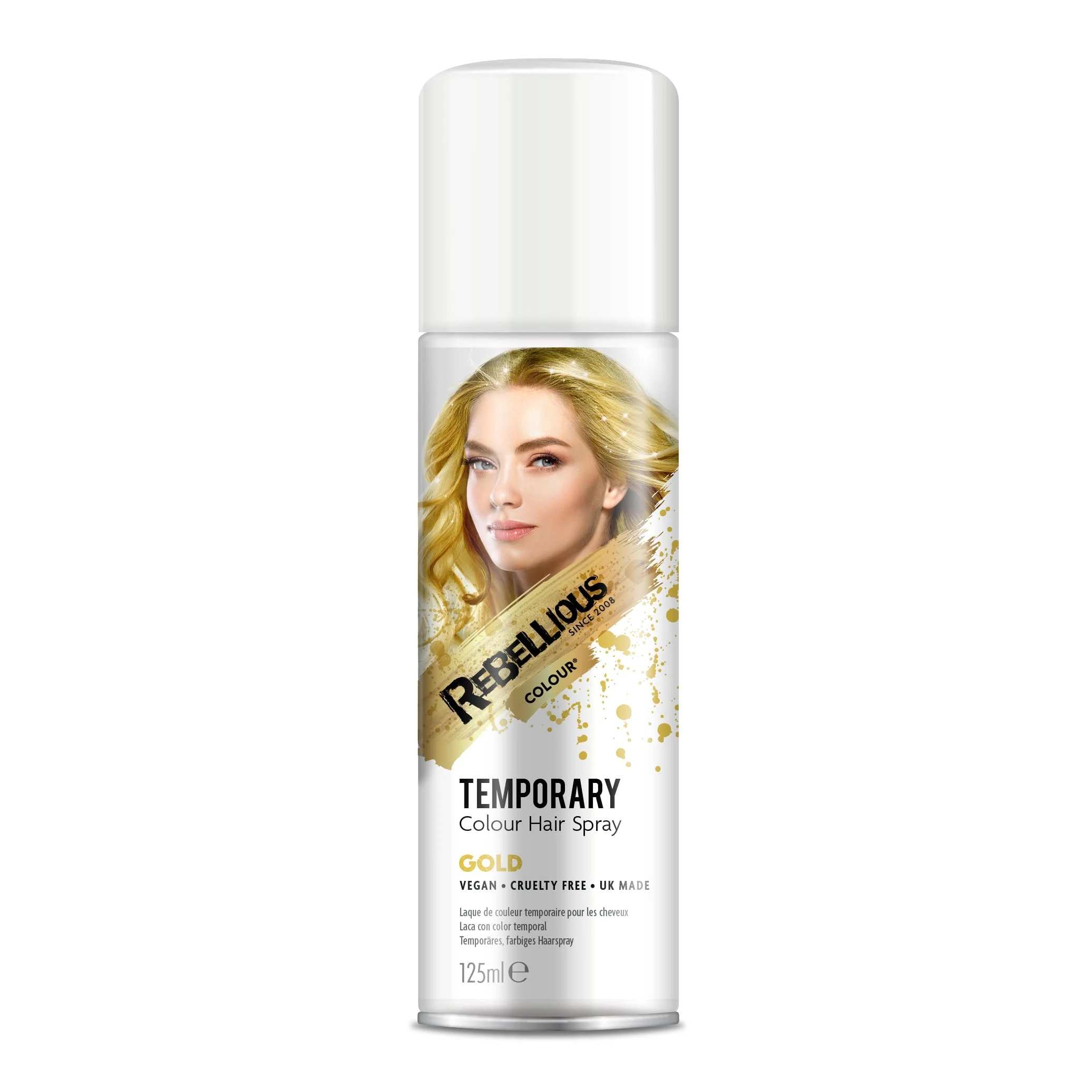 Hair Colour Spray 125ml temporary hair colour spray made in UK - ultimate coloured hair spray wash out kids & adults (Gold)