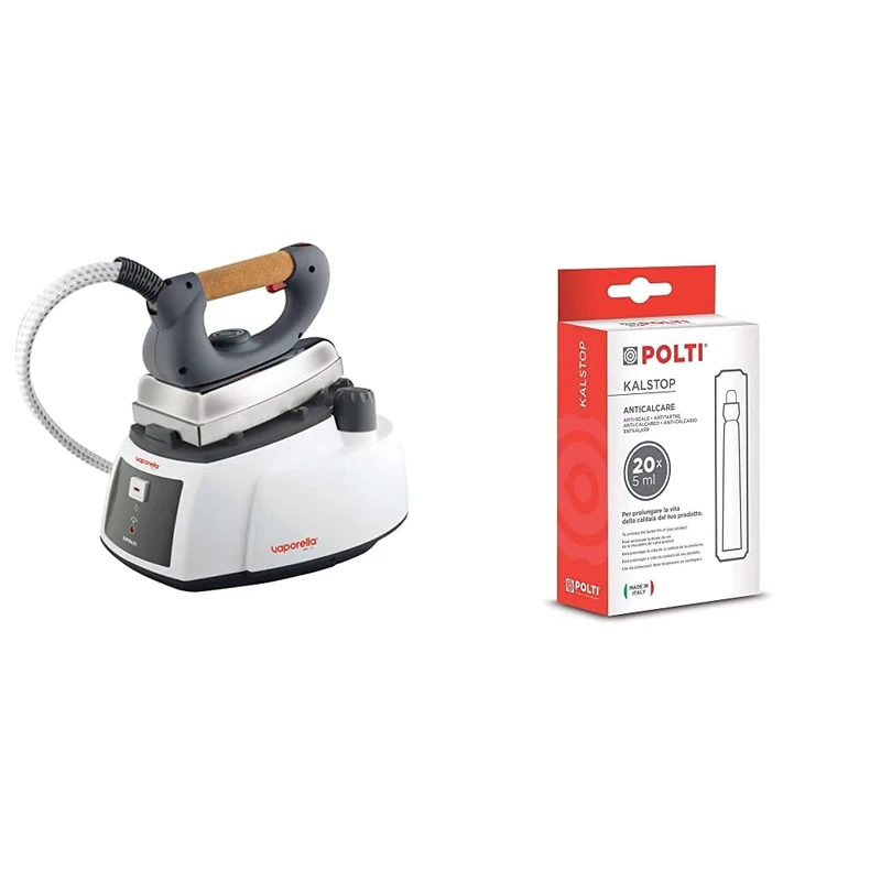 Polti Vaporella 505 Pro steam Generator Iron with Boiler, 3.5 bar, 90 g/min, Aluminium, 1000 W, Grey & PAEU0094 Kalstop Anti-Scale Phials, White