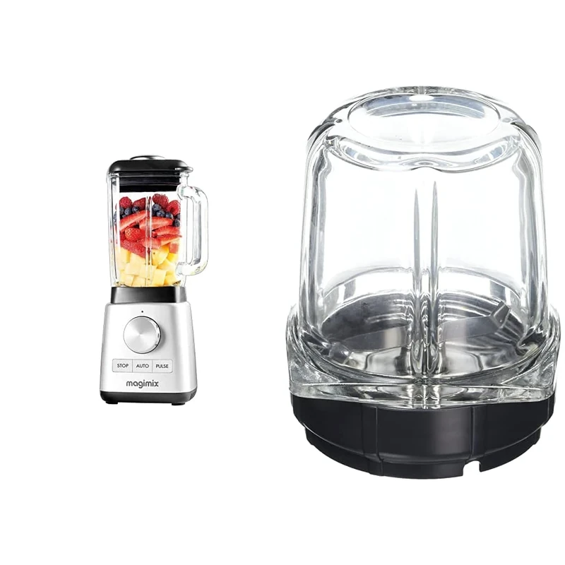 Magimix 11630 Power Blender with Quiet Mark Approval, Metal/Glass, 1.3 W, 1.8 liters, Satin & 17654 Mill Attachment, Glass, Clear
