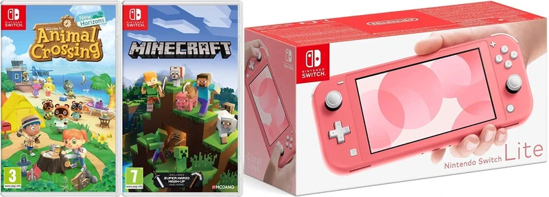 Nintendo Switch - Coral + Animal Crossing New Horizons + Minecraft (Nintendo Switch)