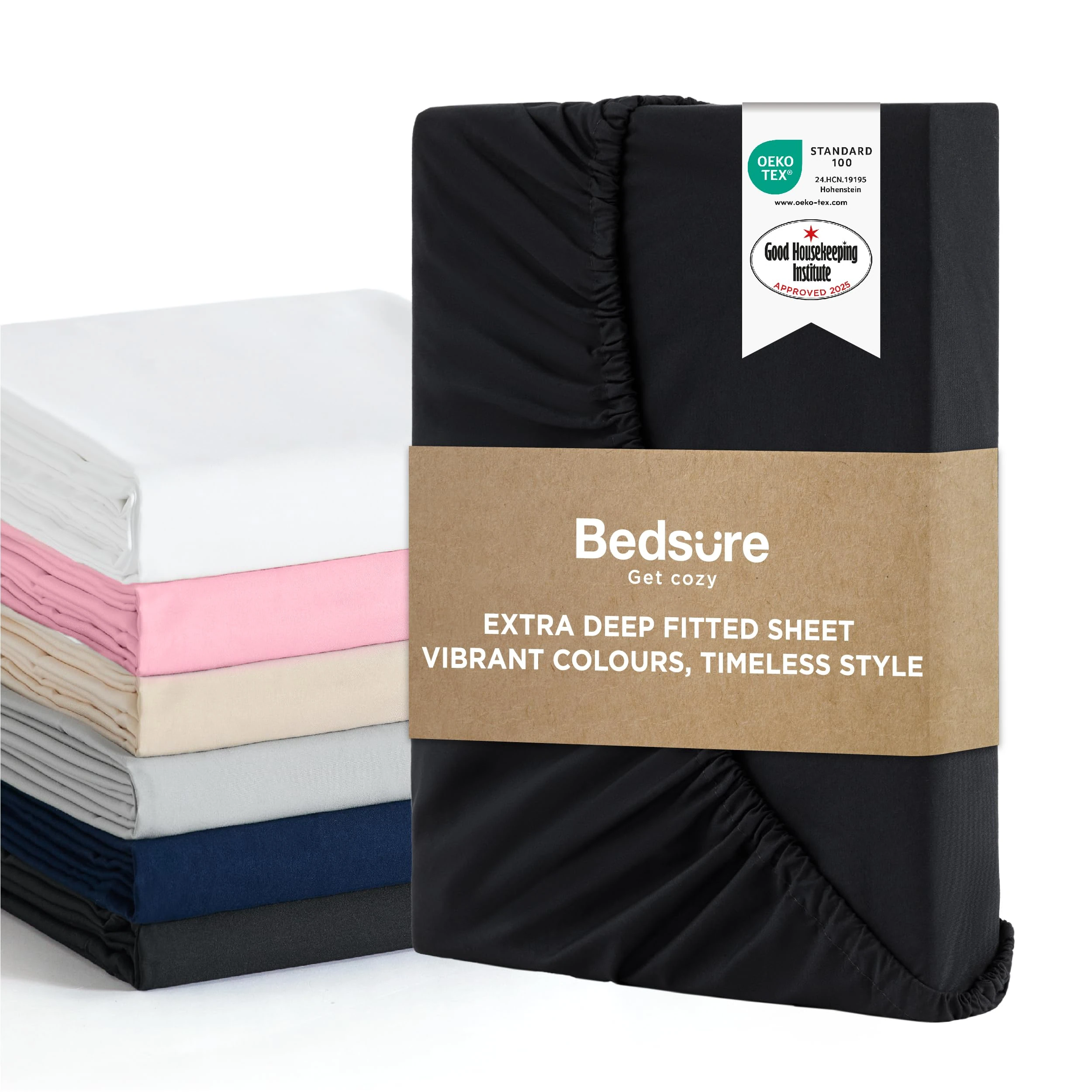 Bedsure Small Double Fitted Sheet - Bed Sheets Extra Deep Pocket 16 inch (40 cm) made of Soft Brushed Microfiber for 3/4 Bed, Black, 122x190cm