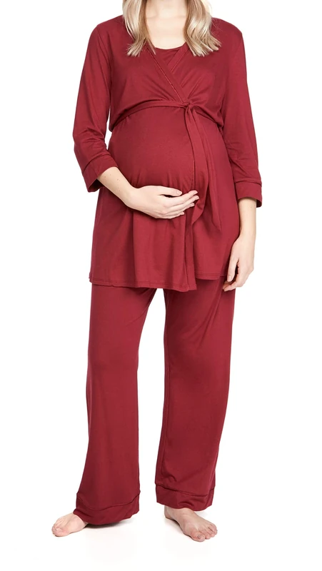 Cosabella Women's Bella Nursing Pajama Set, Deep Ruby, XL (Pack of 3)