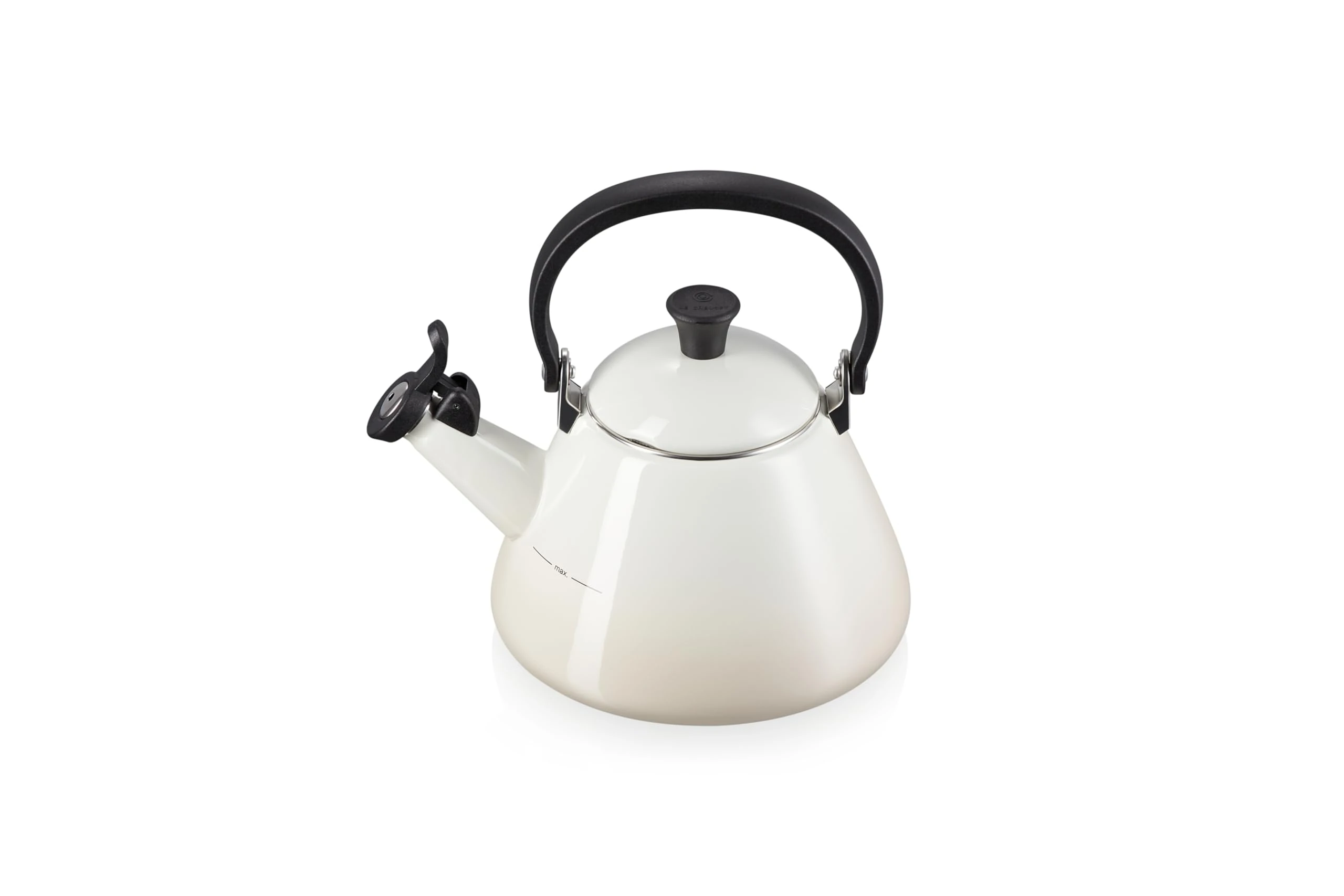 Le Creuset Kone Stove-Top Kettle with Whistle, Suitable for All Hob Types Including Induction, Enamelled Steel, Capacity: 1.6 L, Meringue, 40101027160000, One Size