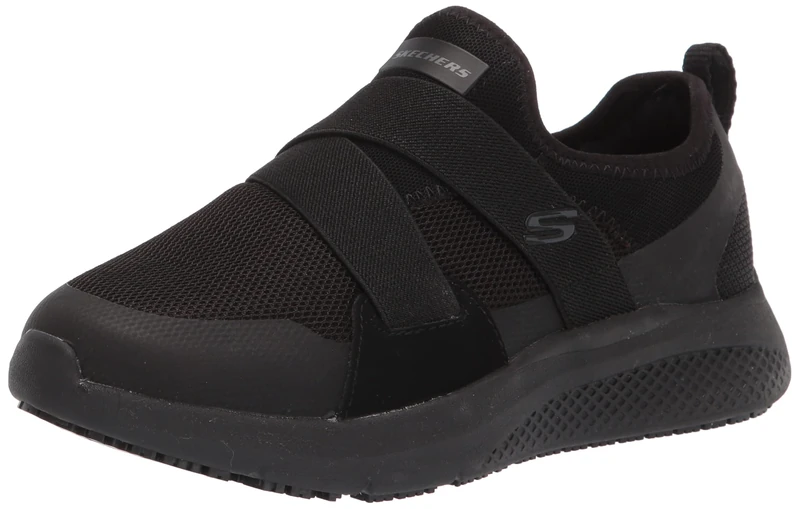 Skechers Women's Slip on Athletic Food Service Shoe, Black, 6