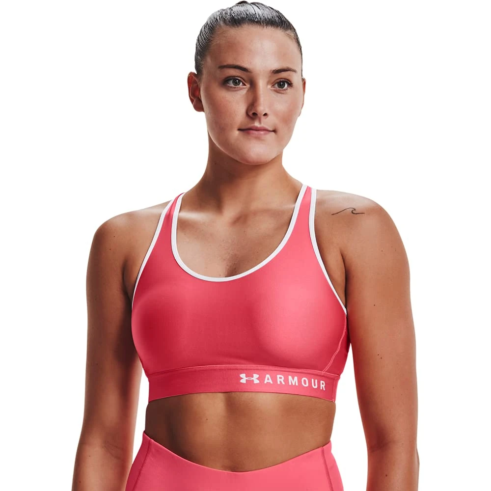 Under Armour Women's Mid Keyhole Sports Bra, Opaque, Brilliant (819)/White, XS