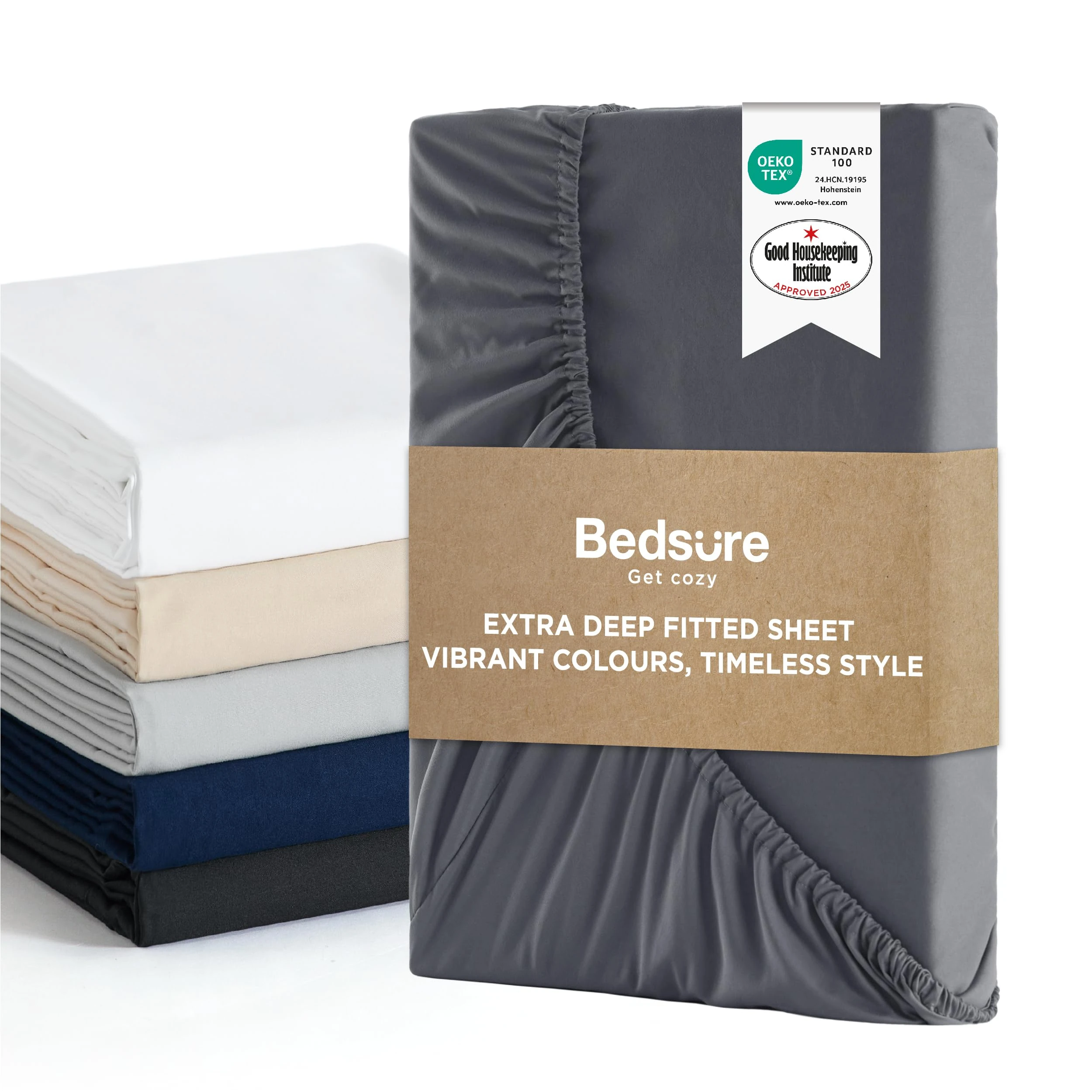 Bedsure Small Double Fitted Sheet - Bed Sheets Extra Deep Pocket 16 Inches (40 cm), Soft Brushed Microfiber for 3/4 Bed, Dark Grey, 122x190cm