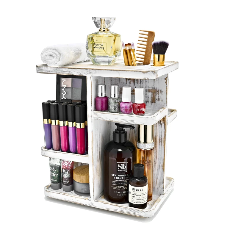 Sorbus 360° Cosmetic Organizer, Wood Multi-Function Storage Carousel for Makeup, Toiletries, and More — Great for Vanity, Desk, Bathroom, Bedroom, Closet, Kitchen (Grey Wood)