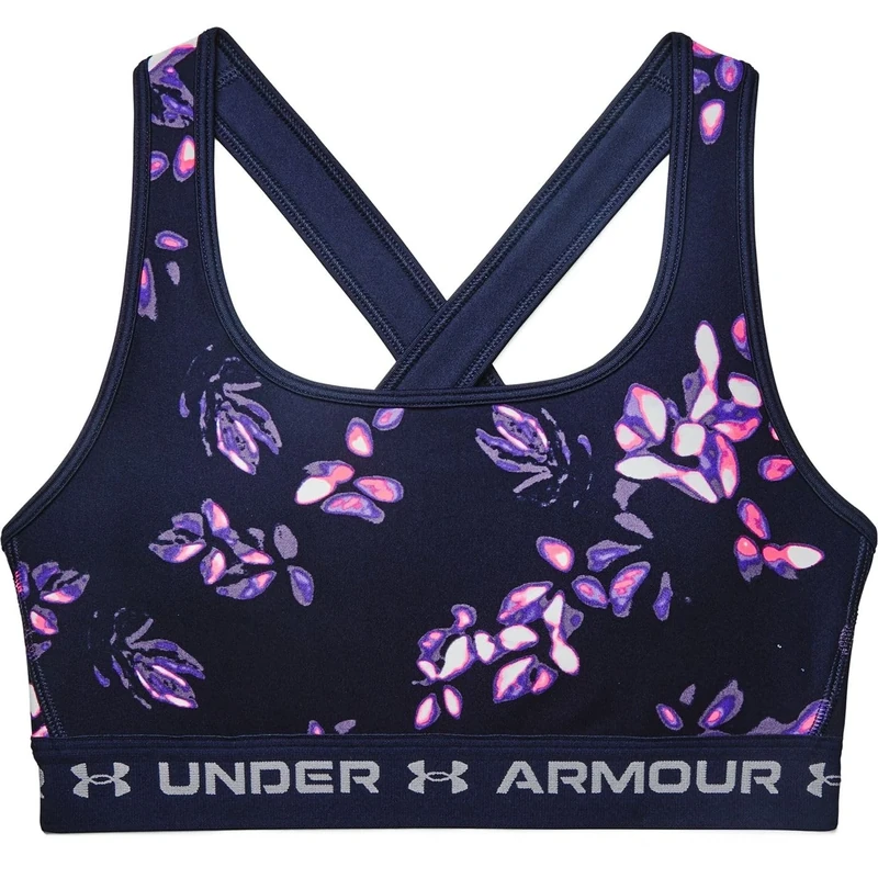 Under Armour Women's Crossback Mid Printed Bra, Midnight Navy (410)/Purple Tint, S