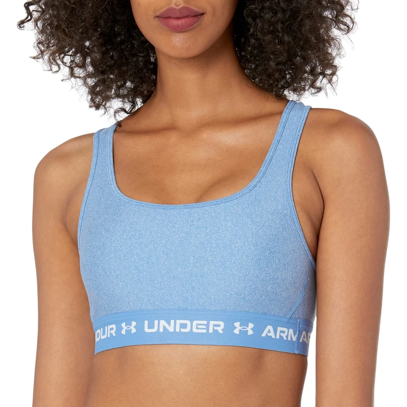 Under Armour Women's Crossback Mid Heather Bra , River Light Heather (488)/White , X-Small