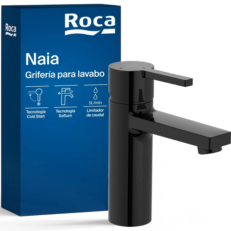 Roca, Naia, Single-Lever Basin Mixer tap with Smooth Body, Cold Start,A5A3A96CN0