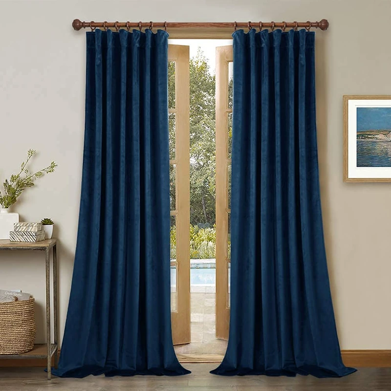StangH Navy Blue Velvet Curtains Blackout for Bedroom, W52 x L96, 2 Panels