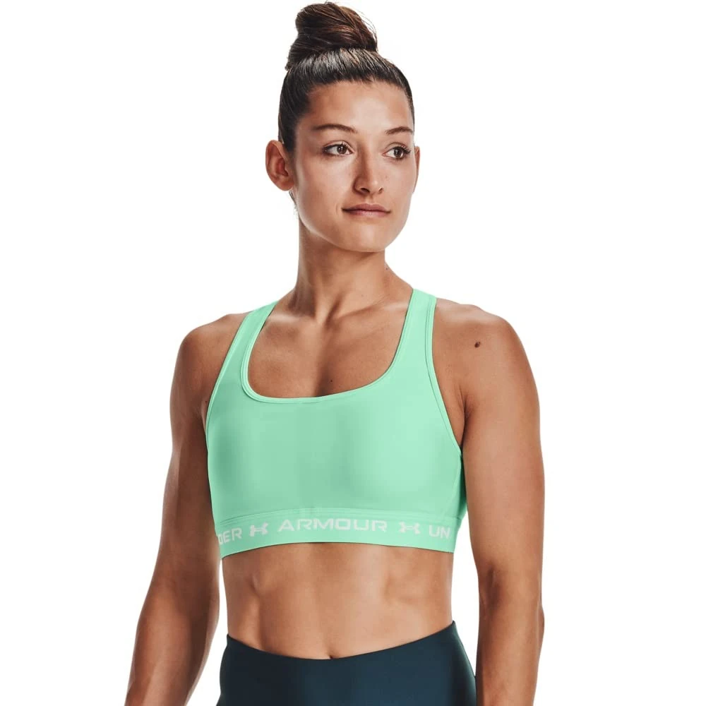 Under Armour Women's Crossback Mid Impact Sports Bra, Opaque, Aqua Foam (335)/White, XS