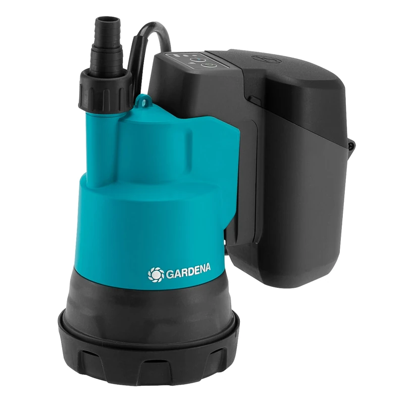 Gardena Battery Clear Water Submersible Pump 2000/2 18V P4A Without Battery: Flat-Suction Battery-Powered Submersible Pump, Integrated Filter, Dry-Running Protection, Flow Rate 2000 l/h (14600-55)