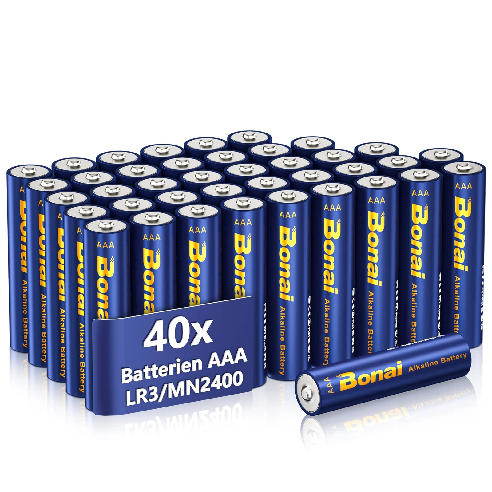 AAA Batteries [Pack of 40] BONAI 1.5V LR03 Triple AAA Alkaline Batteries, ideal for household devices, long-lasting power, anti-leakage technology | also known as Micro, Mini, LR03, MN2400, 24A