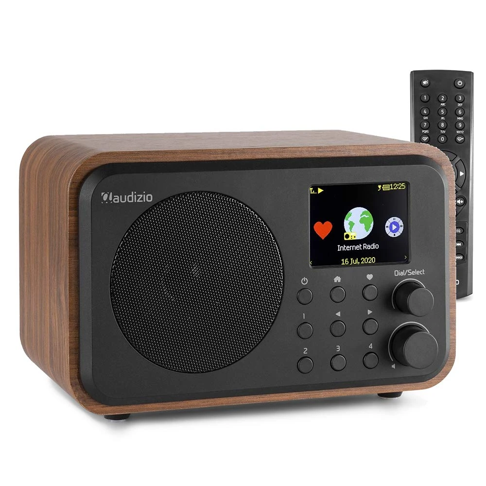 Audizio Venice Portable WIFI Internet Digital Radio with Bluetooth, Rechargeable Battery or Mains Powered Speaker, Radio Alarm Clock, Sleep Timer, 3.5mm Headphone, Aux, Colour Screen, Wood