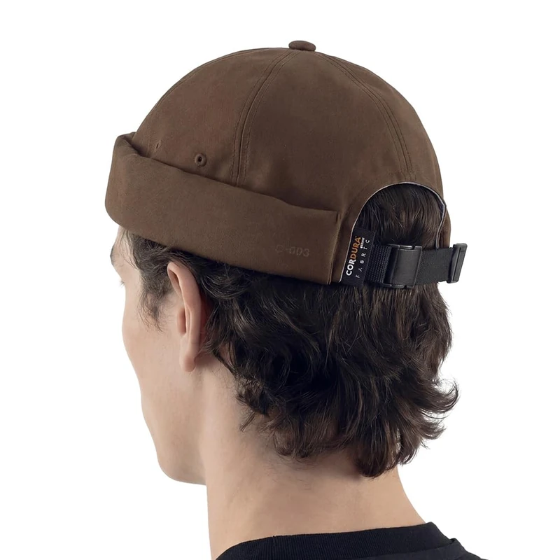 UNDERCONTROL Brimless Trawler Durable Cordura Leon Hat Outdoor Waterproof No Visor Harbor Docker Skull Cap Unisex Tactical Buckle Lightweight Fisherman Beanie Korea (Brown)