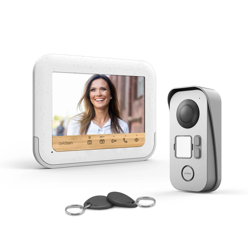 Avidsen BambooView Eco-Responsible Avidsen Recycled Plastic Wired Video Doorphone, 100 m, Night Vision, Screen with Touch, 7 Inches with 5 RFID Badges - Image 1