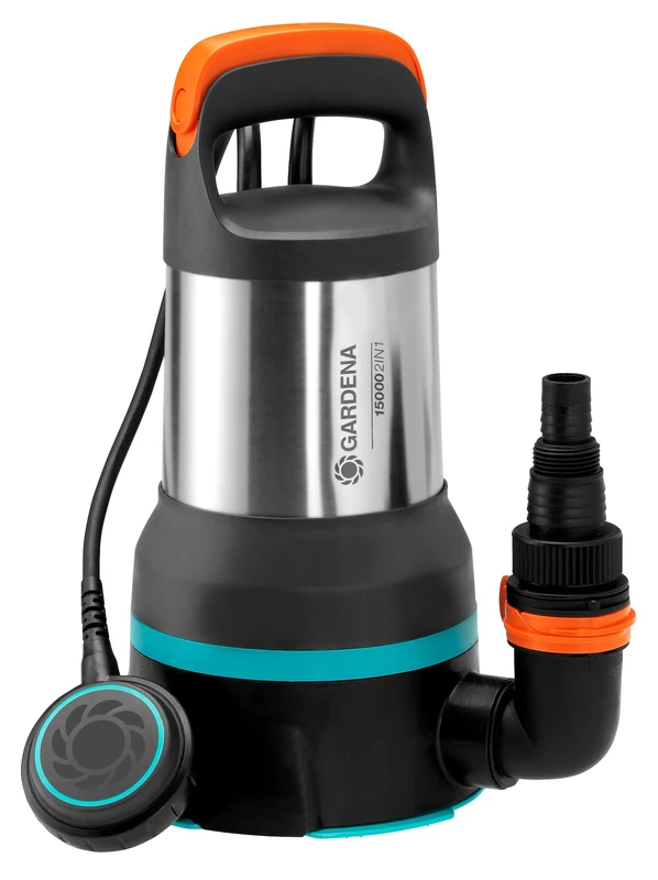 Gardena Submersible Pump Clean/Residual Water 15000: Combined Drain Pump, Flow Rate 15000 l/h, Flat Suction up to 1 mm and Size 550 W (09048-20)