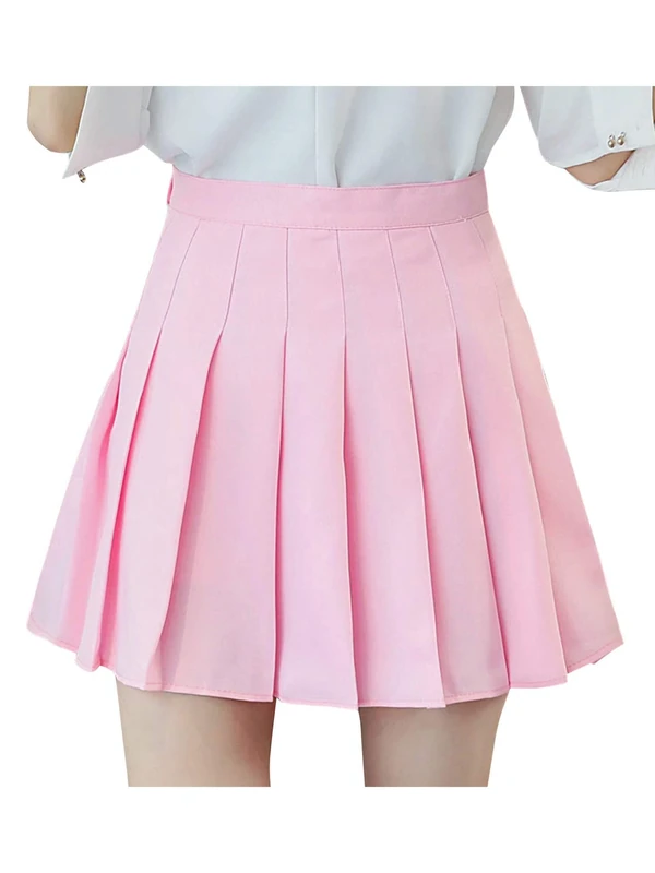 nonotse Women Girls High Waist Pleated Skater Tennis School Short Skirt (Pink, M)