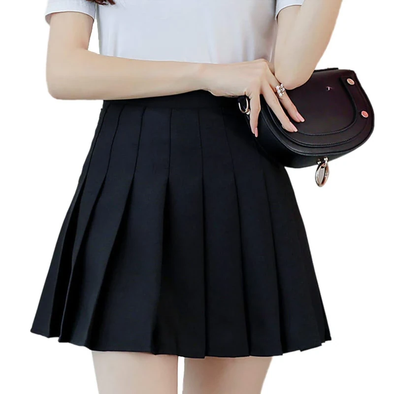 nonotse Women Girls High Waist Pleated Skater Tennis School Short Skirt (Black, M)