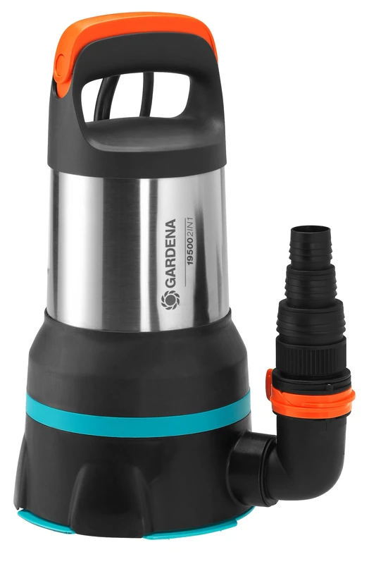 GARDENA 19500 Aquasensor Clean/Dirty Water Submersible Pump: 19500 l/h Flow Combined Drainage Pump, Aquasensor Function, 1 mm Flat Suction and 35 mm Particle Size, 860 W (09049-20)