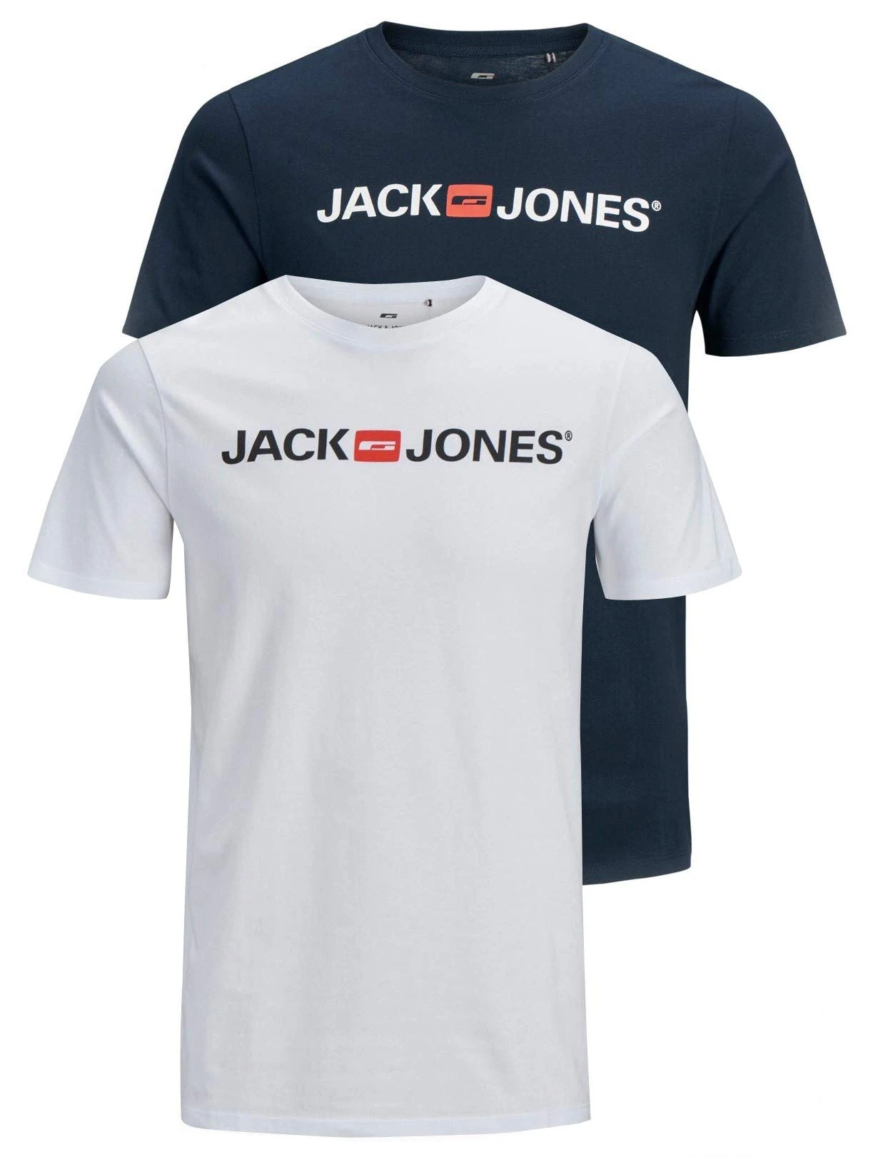 JACK & JONES Men's JJECORP Logo TEE SS Crew Neck, White/2-PACK W. Navy Blazer/RE, XS