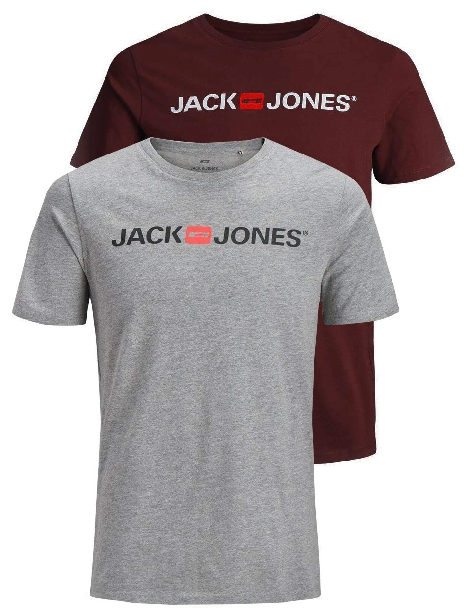 JACK & JONES Men's JJECORP Logo TEE SS Crew Neck, Light Grey Melange/2-PACK W.PO, XS