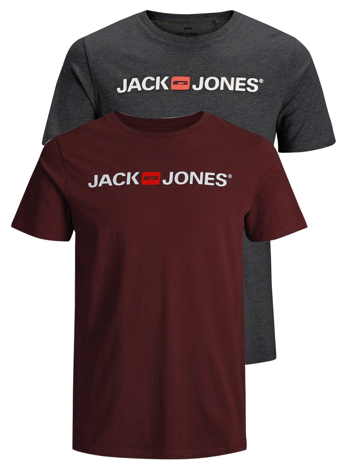 JACK & JONES Men's JJECORP Logo TEE SS Crew Neck, Dark Grey Melange/2-PACK W.POR, XS
