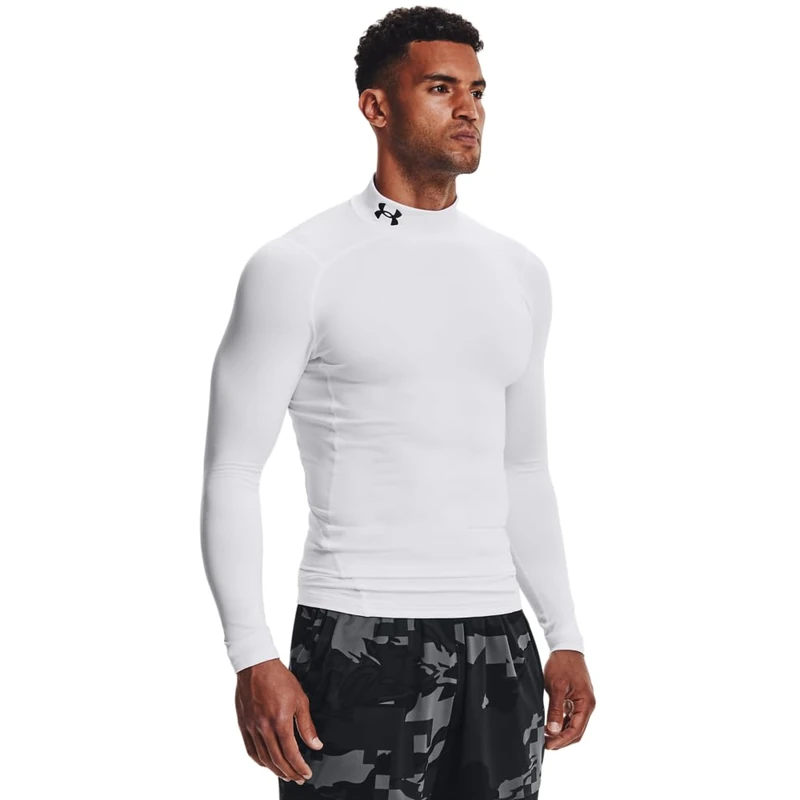 Under Armour UA CG Armour Comp Mock - Long Sleeve - Tops - White/Black - Size: LG