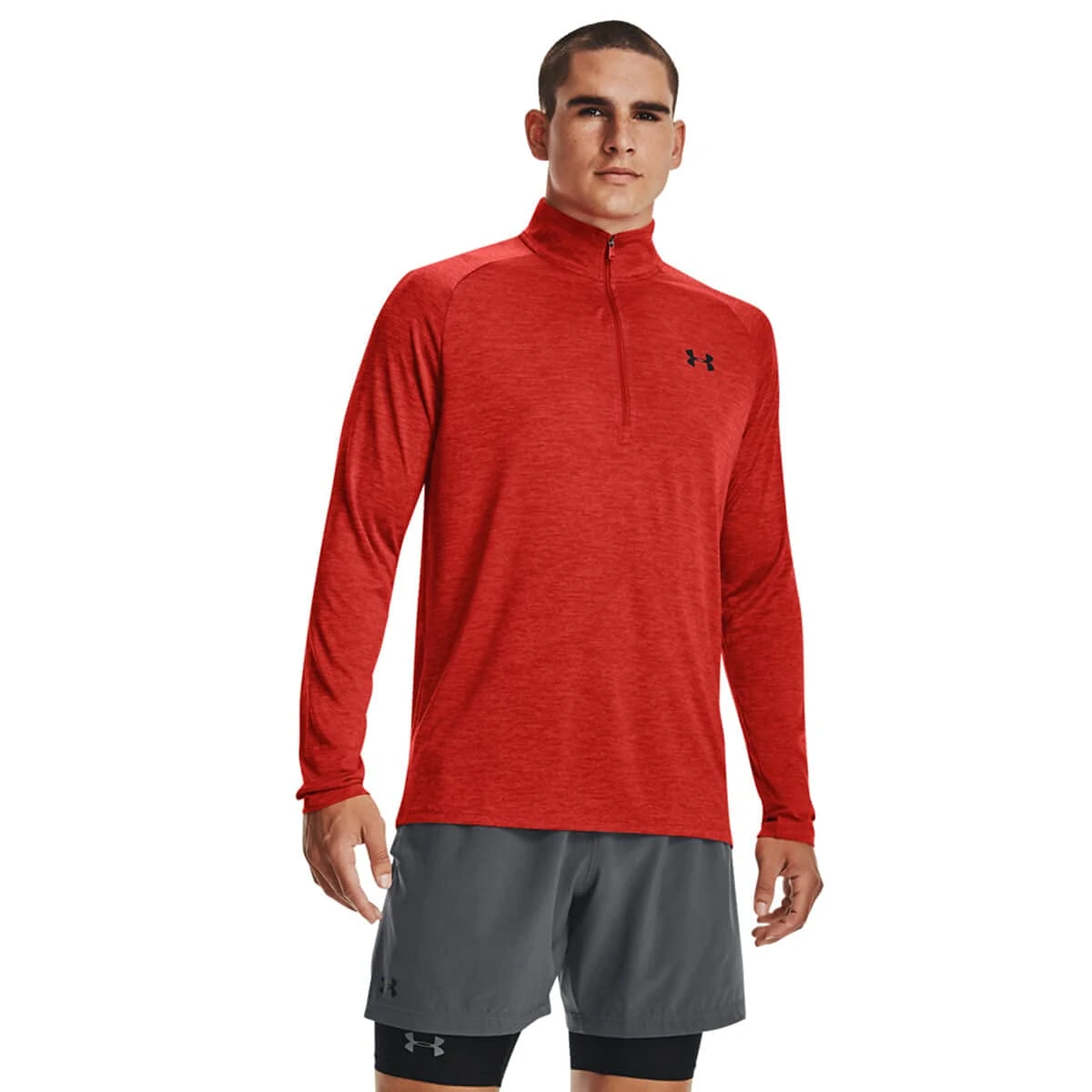 Under Armour Men's Standard Tech 2.0 1/2 Zip, Radiant Red (839)/Black, S
