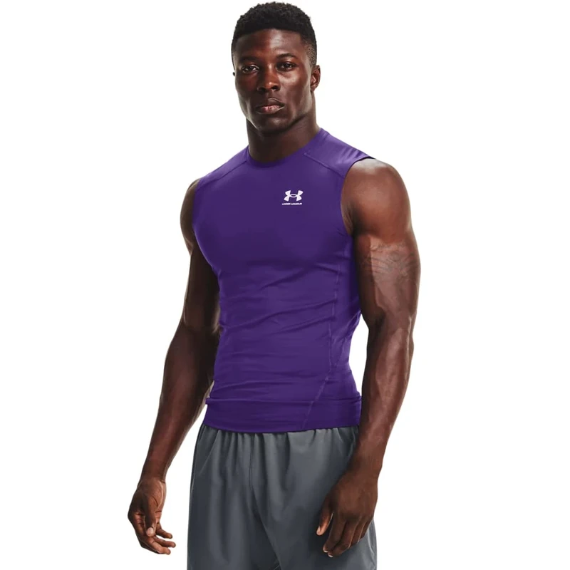 Under Armour Men's Armour HeatGear Compression Sleeveless T-Shirt, Purple (500)/White, Large