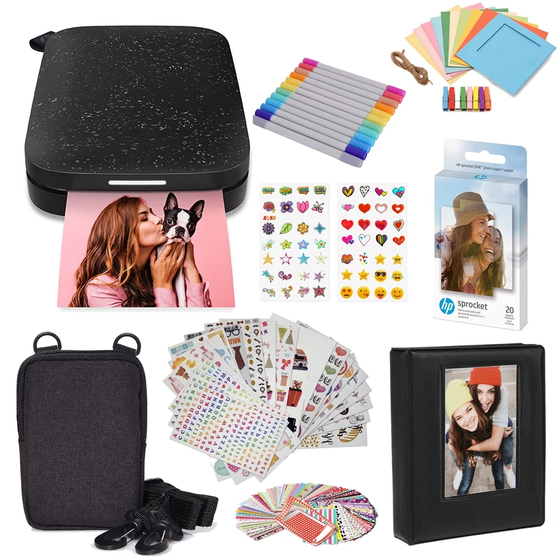 HP Sprocket Portable 2x3 Instant Color Photo Printer (Black Noir) Starter Bundle
