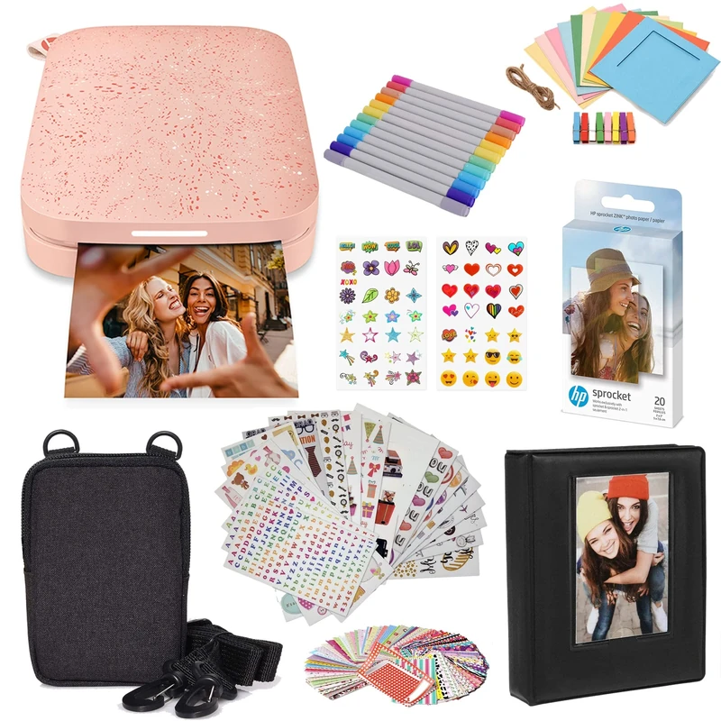 HP Sprocket Portable 2x3 Instant Color Photo Printer (Blush Pink) Starter Bundle