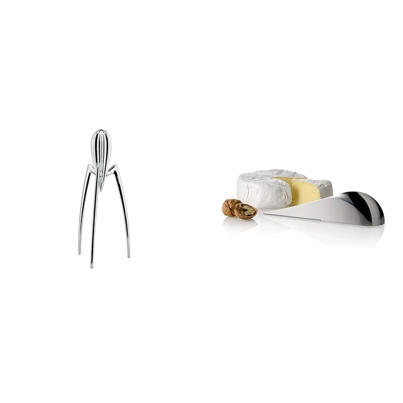 Alessi PSJS Juicy Salif Citrus Juicer, Aluminium, Mirror Polished & AD01 Cheese Knife, Silver