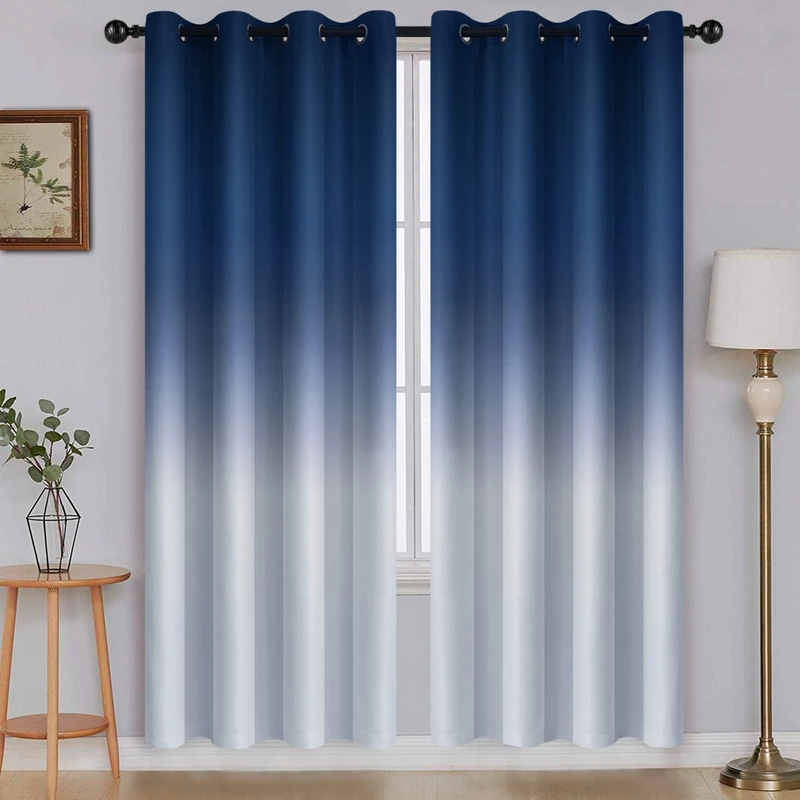 SimpleHome Ombre Room Darkening Curtains for Living Room, Light Blocking Gradient Blue to Grey White Thick Thermal Insulated Grommet Window Curtains/Drapes for Bedroom, 2 Panels, 52x72 inches Length