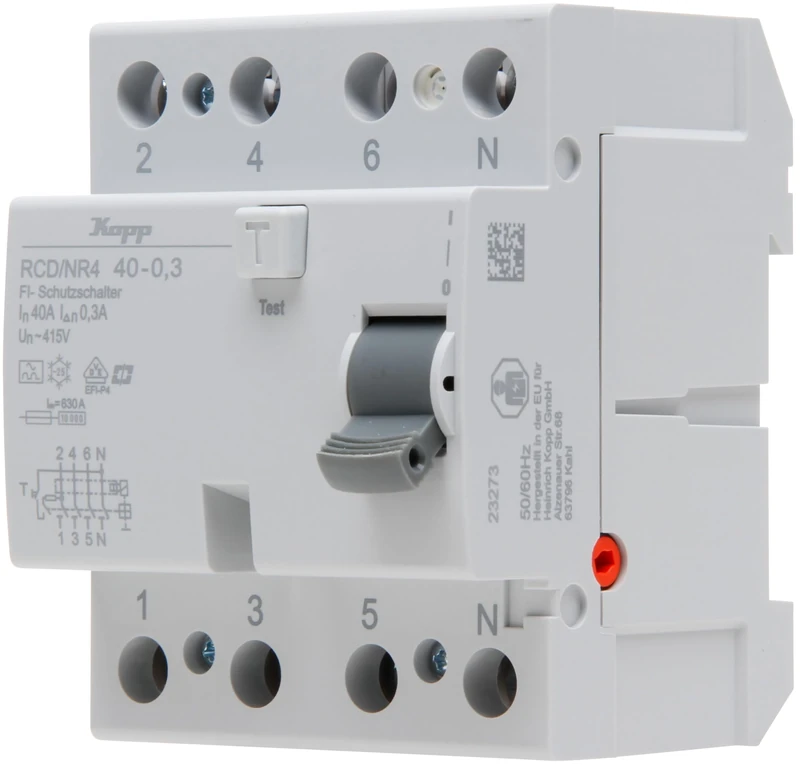 Kopp NR 40A 300mA 4p Residual Current Circuit Breaker, RCD, 40 A, 300 mA, 4-Pole, 754043094, 40A/300mA