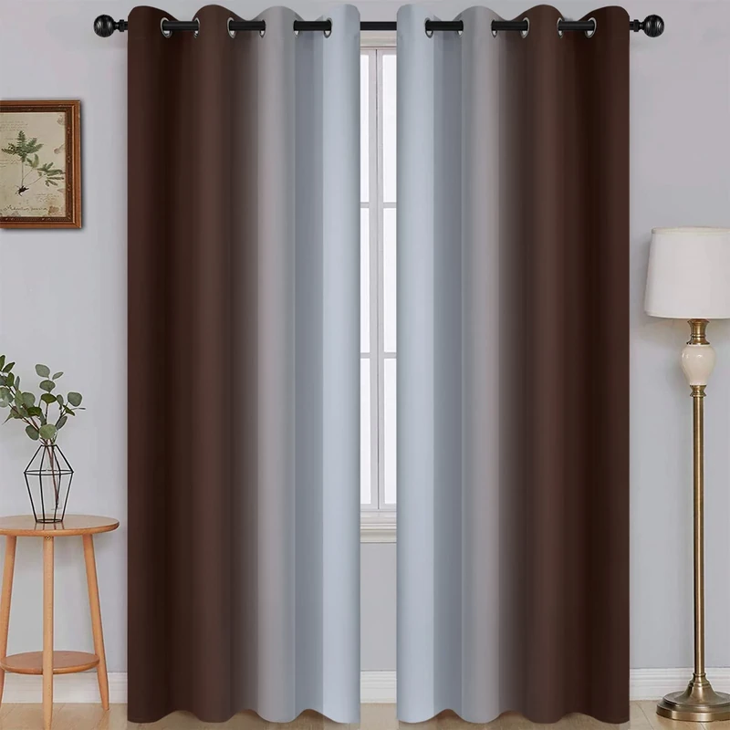 SimpleHome Darkening Curtains Ombre for Living Room and Bedroom - Gradient from Brown to Grey White, Light Blocking, Thermal Insulation, 2 Panels, 132 cm