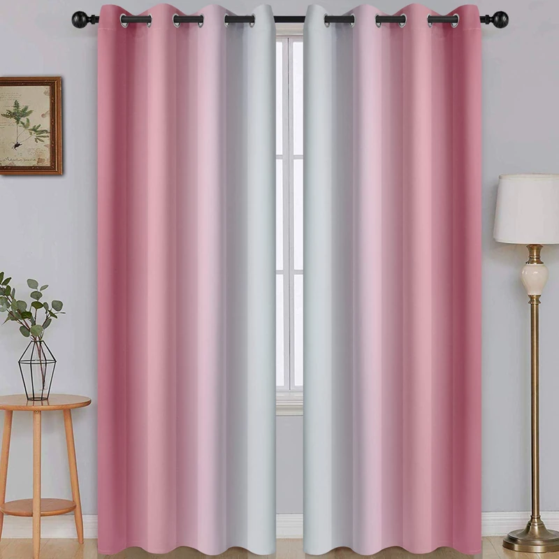SimpleHome Ombre Room Darkening Curtains for Living Room, Light Blocking Gradient Pink to Greyish White Thermal Insulated Grommet Window Curtains/Drapes for Bedroom, 2 Panels, 52x84 inches Length
