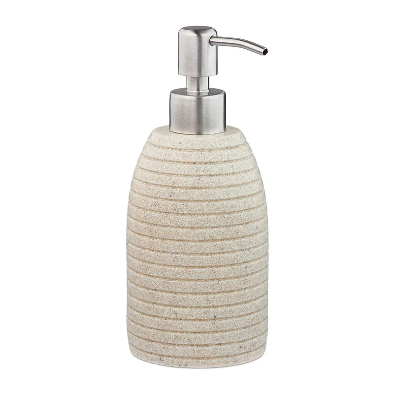Relaxdays Soap Dispenser, 300 ml, Refillable, Bathroom, for Lotions & Shower Gel, Stainless Steel Pump, Beige