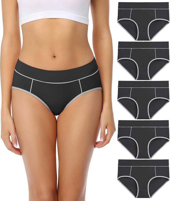 wirarpa Ladies Cotton Pants Underwear Mid Rise Knickers Stretch Briefs for Women Black for 5 Pack L