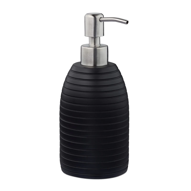 Relaxdays Soap Dispenser, 300 ml, Refillable, Bathroom, for Lotions & Shower Gel, Stainless Steel Pump, Black